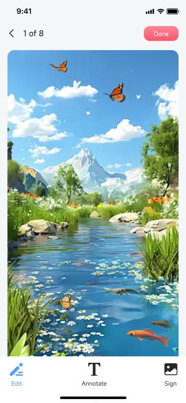 PDF preview and editing screen