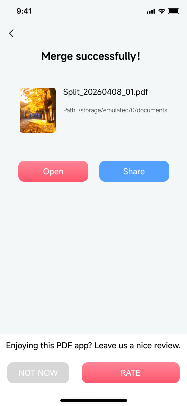 PDF merge success screen